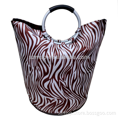 600D zebra print laundry carry tote bag with two aluminum handles
